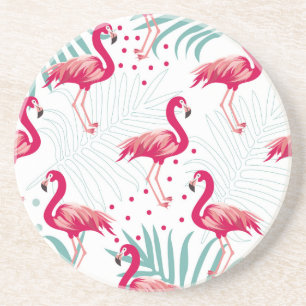 Tropische flamingo en bladeren, zomerpatroon. zandsteen onderzetter