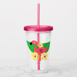 Tropische Flamingo en Bloemen Acryl Drinkbeker