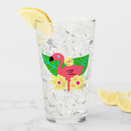 Tropische Flamingo en Bloemen Glas (Voorkant ijs)