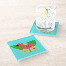 Tropische Flamingo en Bloemen Glazen Onderzetter