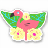 Tropische Flamingo en Bloemen Sticker (Voorkant)
