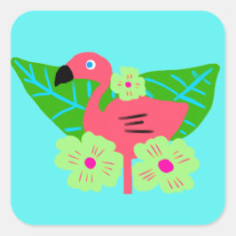 Tropische Flamingo en Bloemen Vierkante Sticker