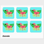 Tropische Flamingo en Bloemen Vierkante Sticker (Vel)