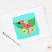 Tropische Flamingo en Bloemen Vierkante Sticker (Envelop)