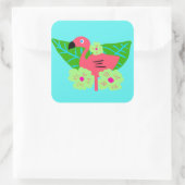 Tropische Flamingo en Bloemen Vierkante Sticker (Tas)