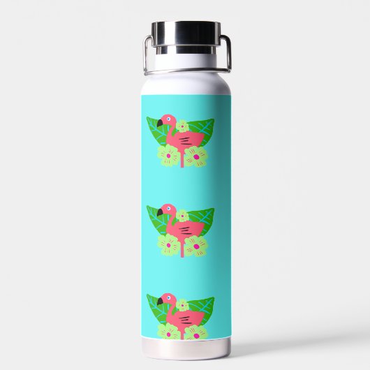 Tropische Flamingo en Bloemen Waterfles (Achterkant)
