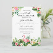 Tropische Flamingo en Floral Virtual Vrijgezellenf Kaart (Staand voorkant)