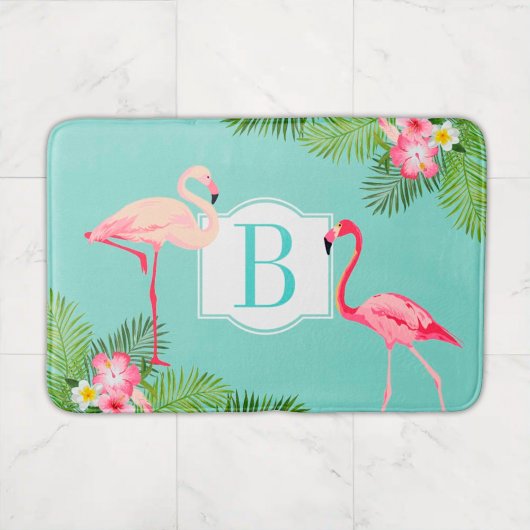 Tropische Flamingo en Hibiscus Flowers Monogram Badmat