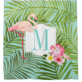 Tropische Flamingo en Hibiscus Flowers Monogram Douchegordijn (Voorkant)