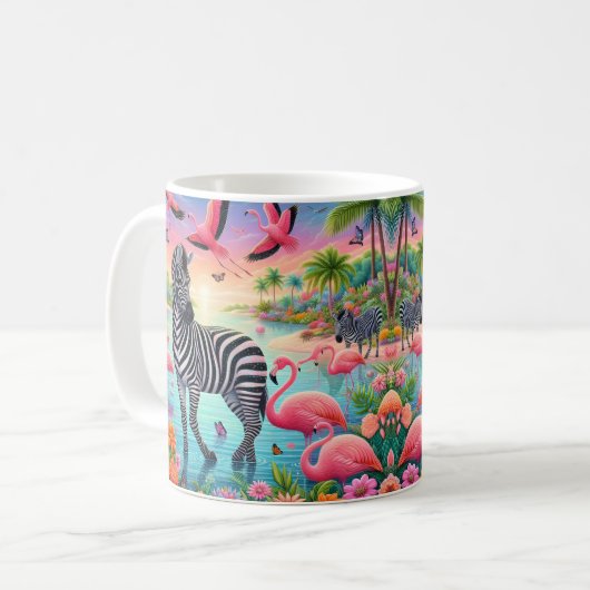 Tropische Flamingo en Zebra Koffiemok (Voorkant links)