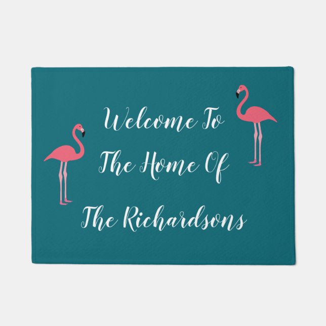 Tropische Flamingo Family Monogram Welkom Deurmat (Voorkant)