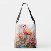 Tropische Flamingo Fantasie Paradijs Bloom Crossbody Tas (Achterkant)