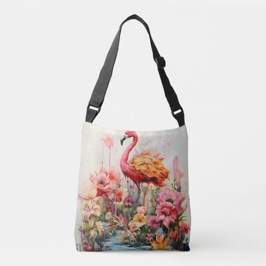 Tropische Flamingo Fantasie Paradijs Bloom Crossbody Tas (Voorkant)