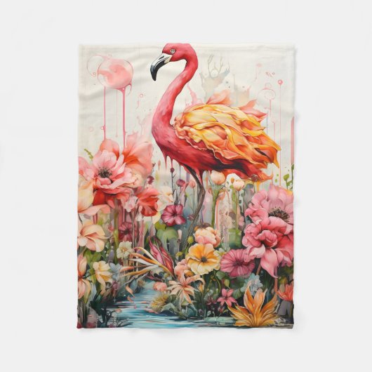 Tropische Flamingo Fantasie Paradijs Bloom Fleece Deken (Voorkant)