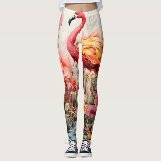 Tropische Flamingo Fantasie Paradijs Bloom Leggings (Voorkant)