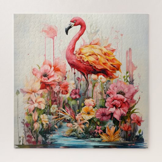 Tropische Flamingo Fantasie Paradijs Bloom Legpuzzel (Verticaal)