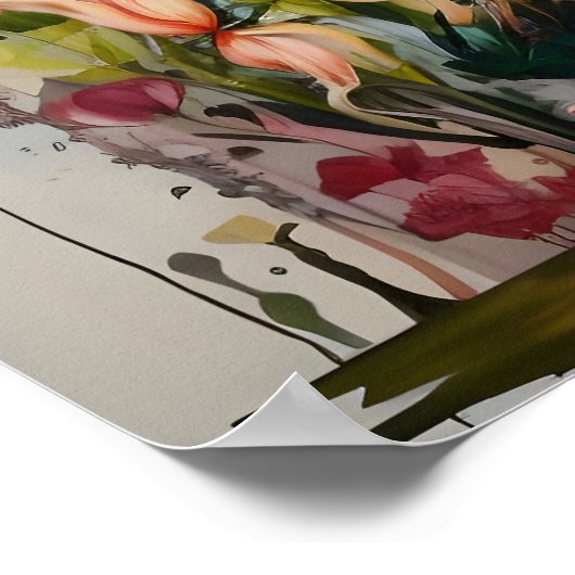 Tropische Flamingo Fantasie Paradijs Bloom Poster (Hoek)