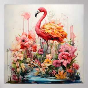 Tropische Flamingo Fantasie Paradijs Bloom Poster