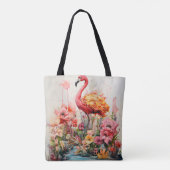 Tropische Flamingo Fantasie Paradijs Bloom Tote Bag (Achterkant)