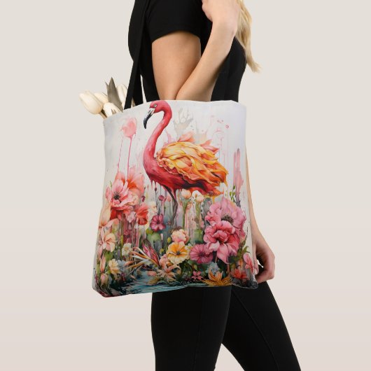 Tropische Flamingo Fantasie Paradijs Bloom Tote Bag (Dichtbij)