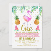 Tropische Flamingo First Birthday Invitation Kaart (Voorkant)