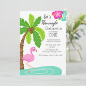 Tropische Flamingo First Birthday Kaart (Staand voorkant)