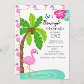 Tropische Flamingo First Birthday Kaart (Voorkant / Achterkant)