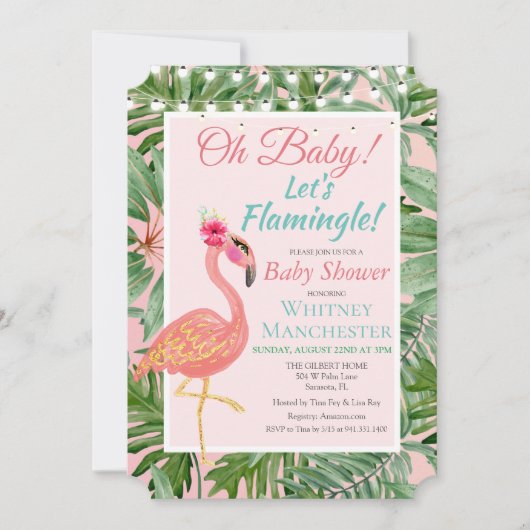 Tropische Flamingo Flamingle Baby shower Uitnodigi Kaart (Voorkant)