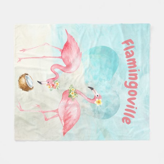 Tropische Flamingo Fleece Blanket (Voorkant (Horizontaal))