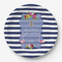 Tropische Flamingo Floral Luau Navy Stripes Huweli