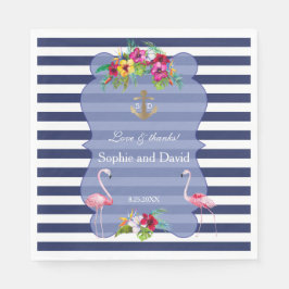 Tropische Flamingo Floral Luau Navy Stripes Huweli Servet