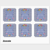 Tropische Flamingo Floral Luau Navy Stripes Huweli Vierkante Sticker (Vel)