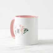 Tropische Flamingo Floral Monogram Coffee Mok (Voorkant links)