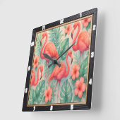 Tropische Flamingo Floral Vierkante Klok (Hoek)