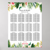 Tropische Flamingo Floral Wedding Seding Chart Poster (Voorkant)
