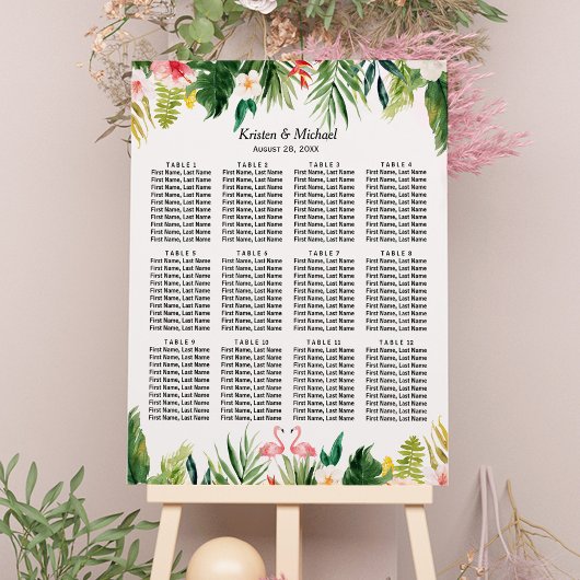 Tropische Flamingo Floral Wedding Seding Chart Poster