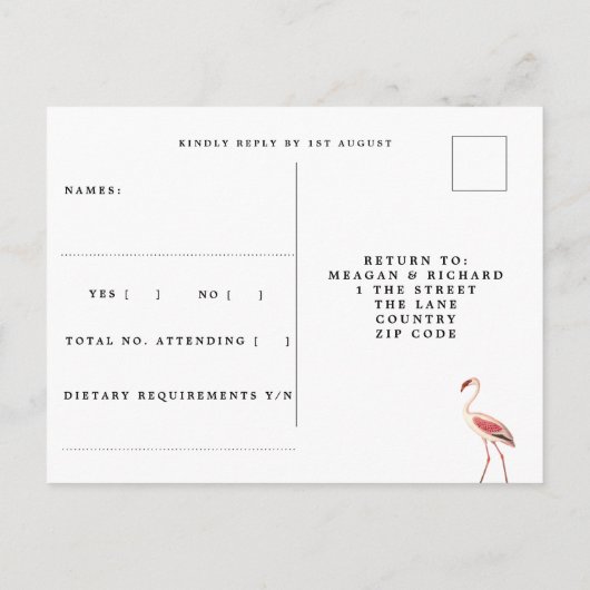 tropische flamingo florale bruiloft rsvp uitnodiging briefkaart (Achterkant)
