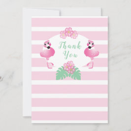 Tropische Flamingo Flowers Stripes roze Bedankkaart