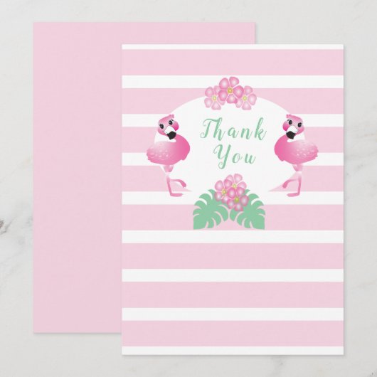 Tropische Flamingo Flowers Stripes roze Bedankkaart (Voorkant / Achterkant)