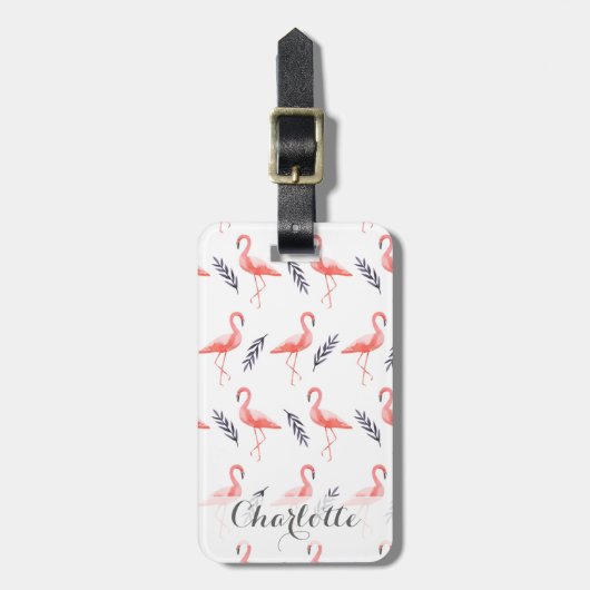 Tropische Flamingo Gepersonaliseerde Bagage label (Voorkant verticaal)