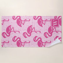 Tropische Flamingo - Griekse Sleutel Hot Pink Mono