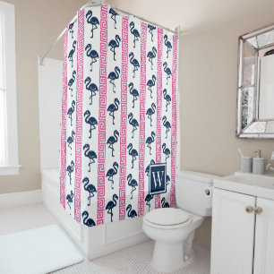 Tropische Flamingo - Griekse Sleutel Hot Roze & Ma Douchegordijn