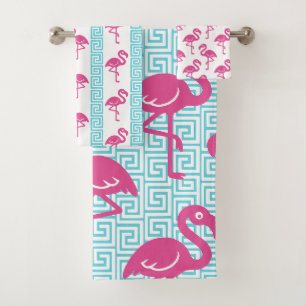 Tropische Flamingo - Griekse Sleutel Hot Roze & Tu Bad Handdoek