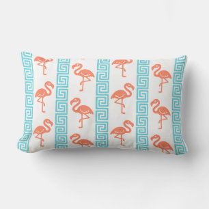 Tropische Flamingo - Griekse Sleutel Koraal & Turq Kussen