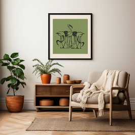 Tropische Flamingo Groene Muurkunst Poster