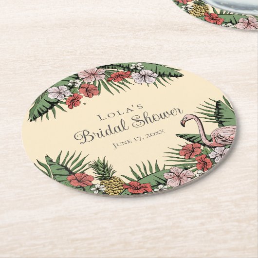 Tropische Flamingo & Hibiscus Bruidsshower Ronde Kartonnen Onderzetter (Gebogen)