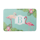 Tropische Flamingo Hibiscus Monogram Eerste Letter Badmat (Voorkant)