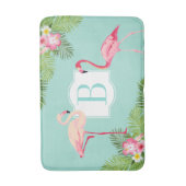 Tropische Flamingo Hibiscus Monogram Eerste Letter Badmat (Voorkant Verticaal)