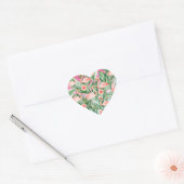 Tropische Flamingo Hibiscus Roze Munt Bloemen Hart Sticker (Envelop)