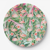 Tropische Flamingo Hibiscus Roze Munt Bloemen Papieren Bordje (Voorkant)
